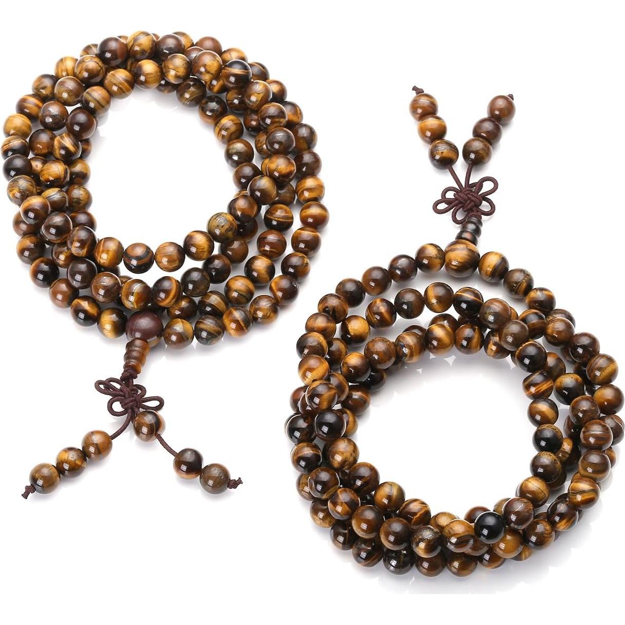 Pulsera Mala Tibetana JOVIVI 108 Perlas Ojo de Tigre 8mm