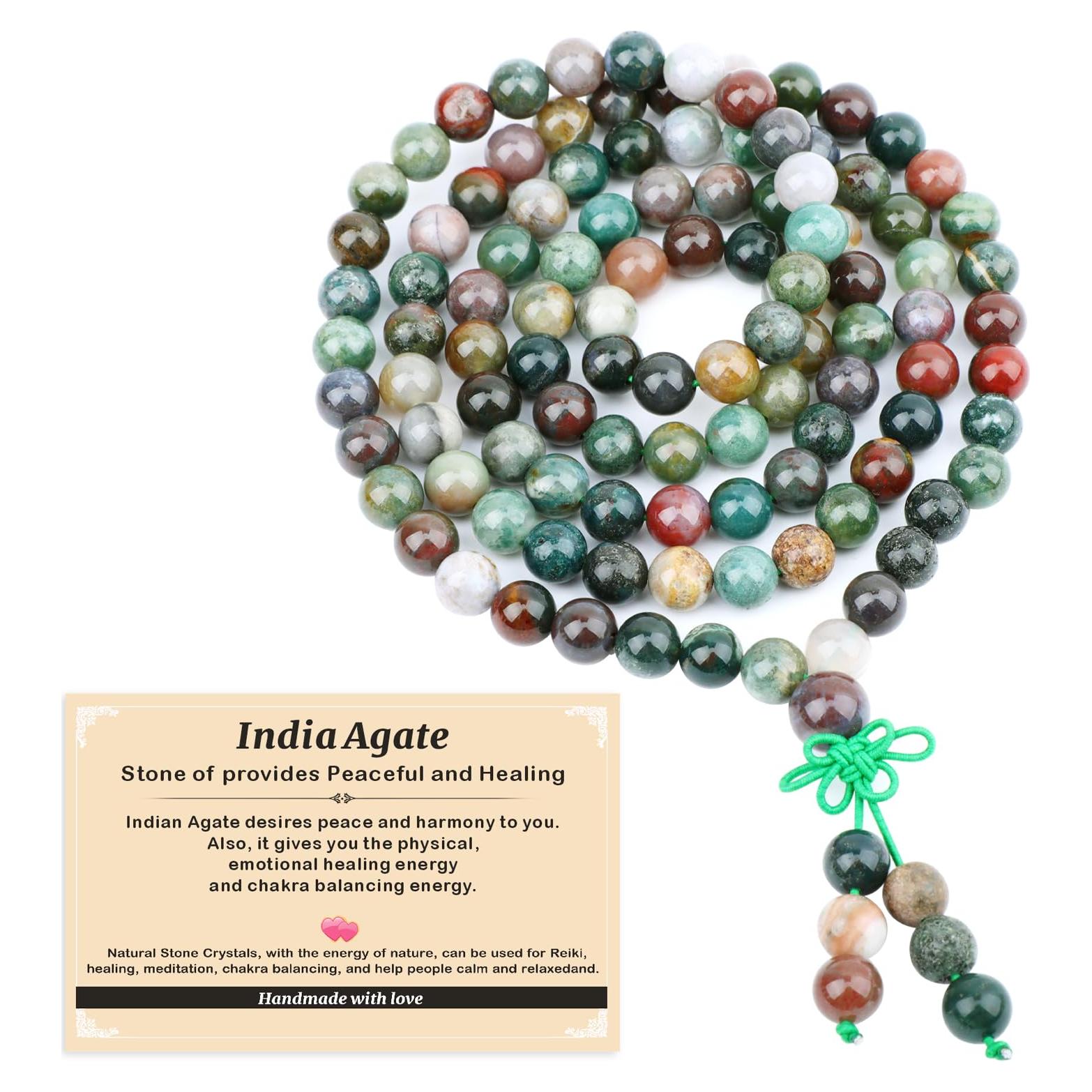 Pulsera de Oración 108 Cuentas Ágata de India 8mm - Hecho a Mano