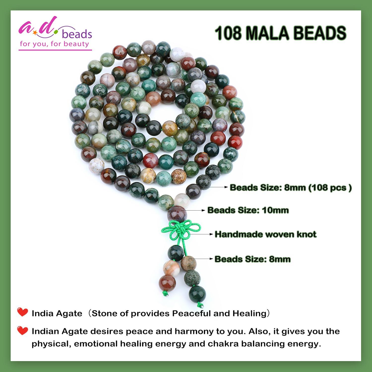 Pulsera de Oración 108 Cuentas Ágata de India 8mm - Hecho a Mano