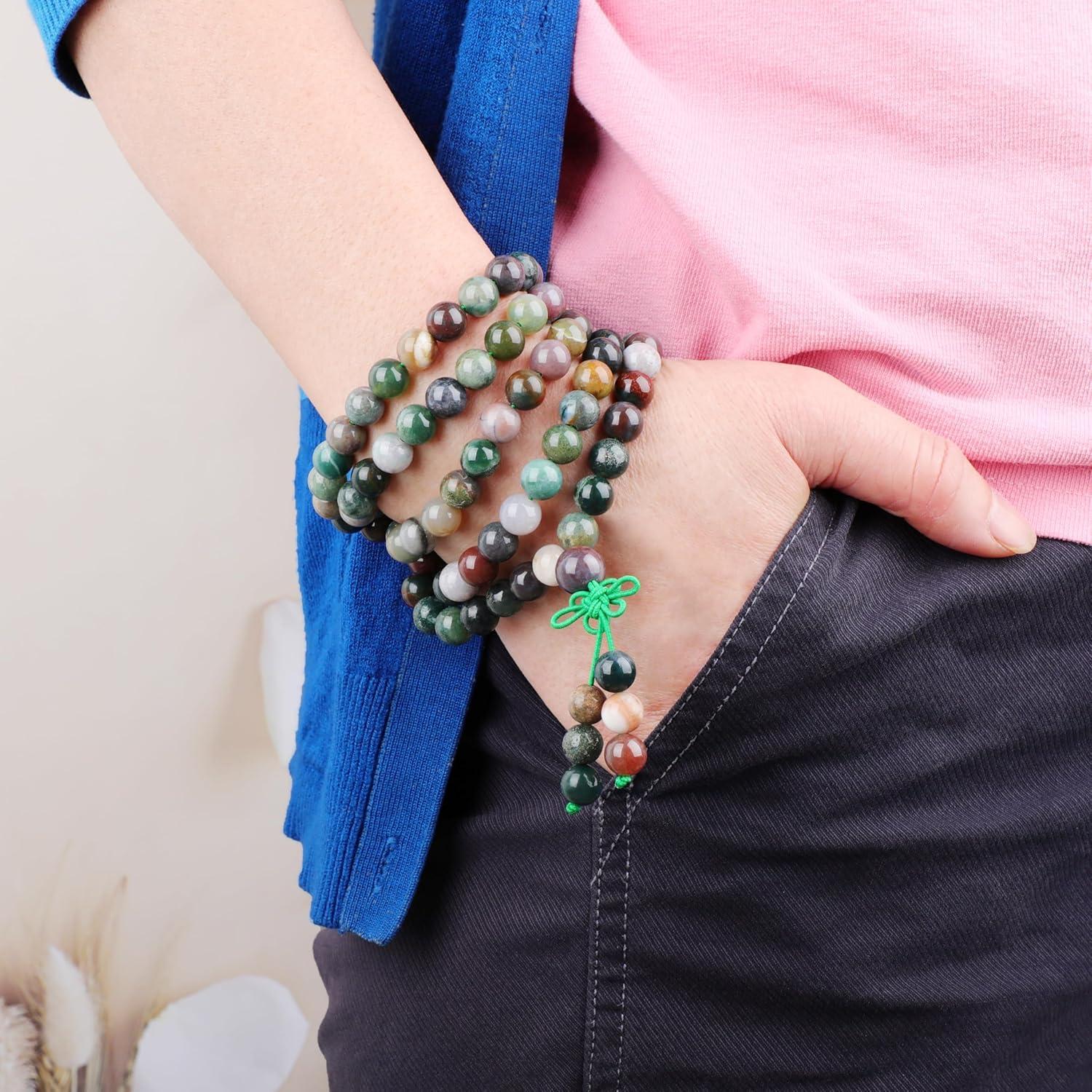 Pulsera de Oración 108 Cuentas Ágata de India 8mm - Hecho a Mano