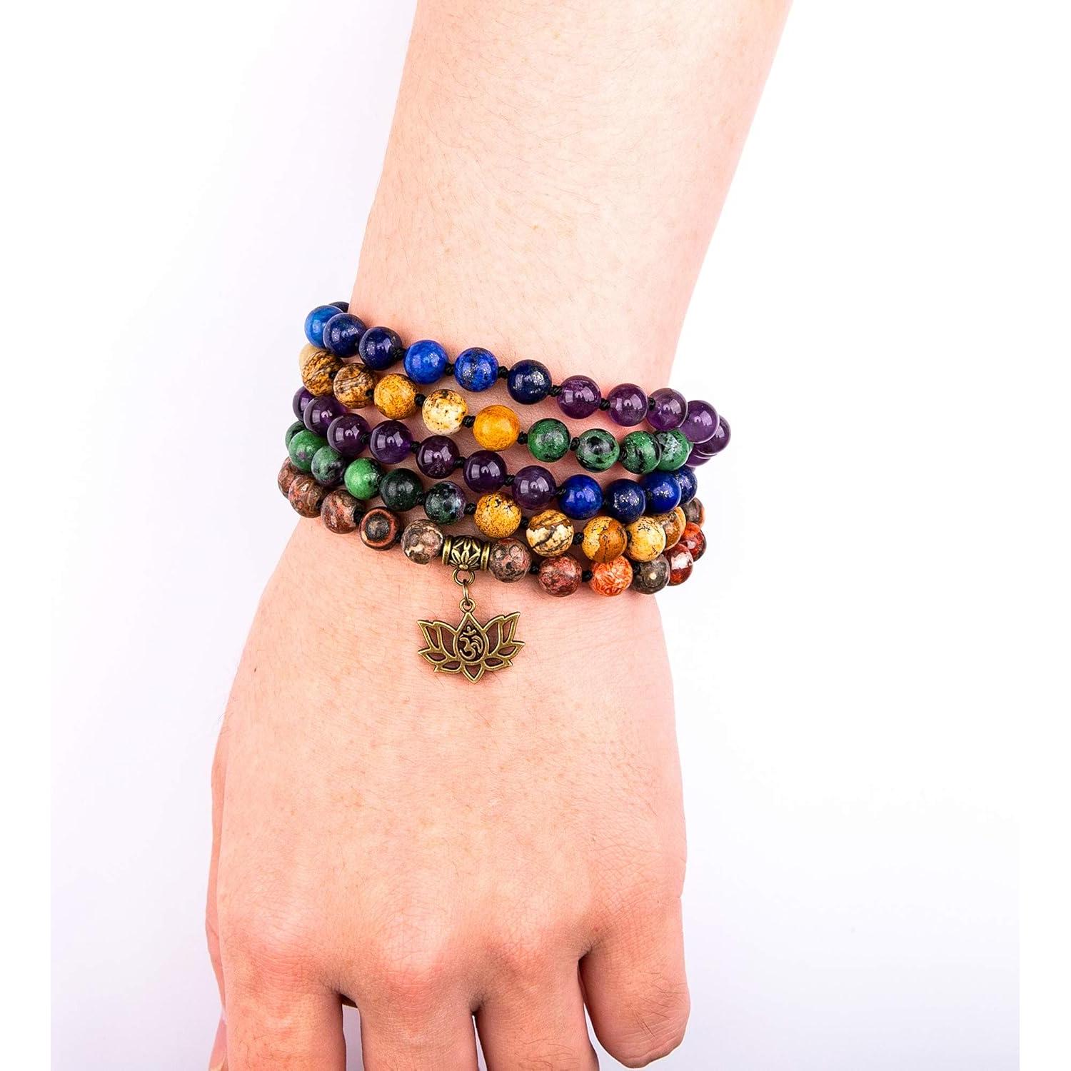 Bivei Pulsera Mala 108 Perlas de Chakra para Meditación