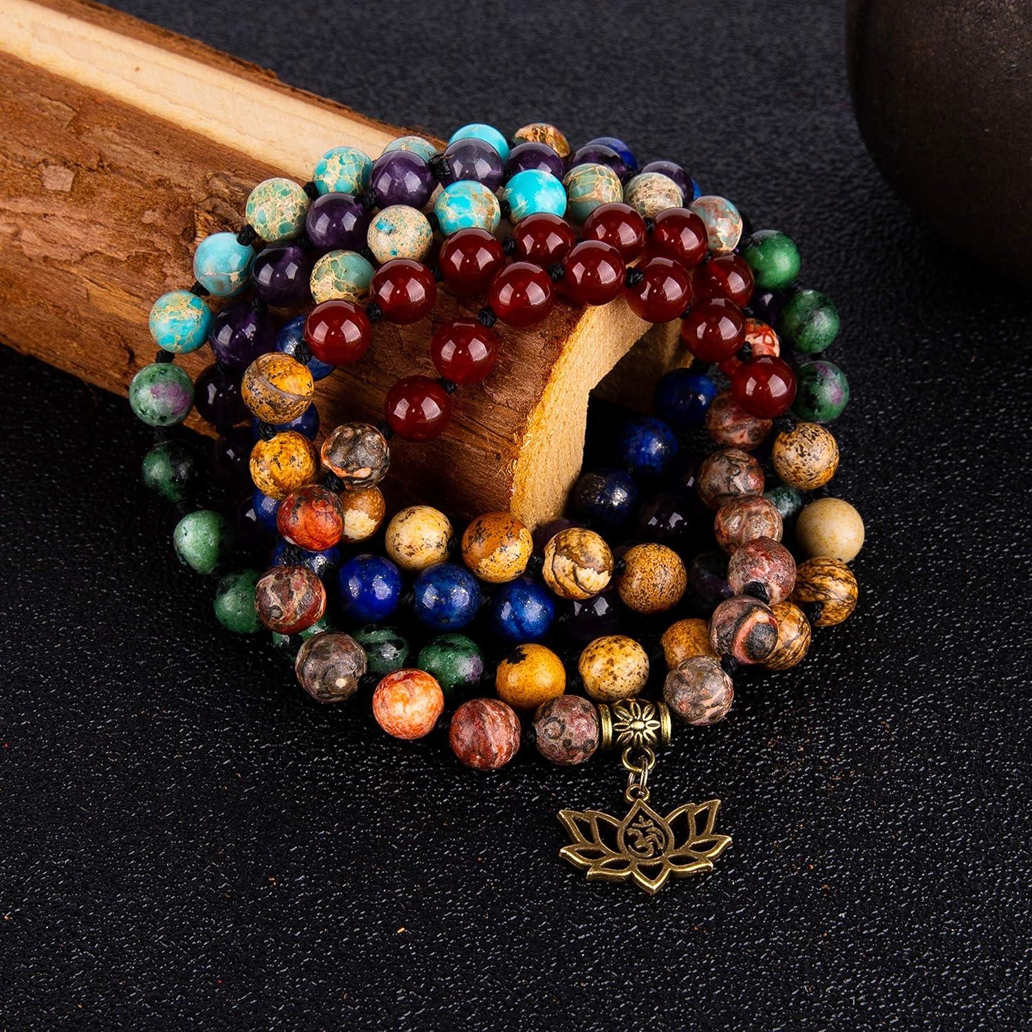Bivei Pulsera Mala 108 Perlas de Chakra para Meditación