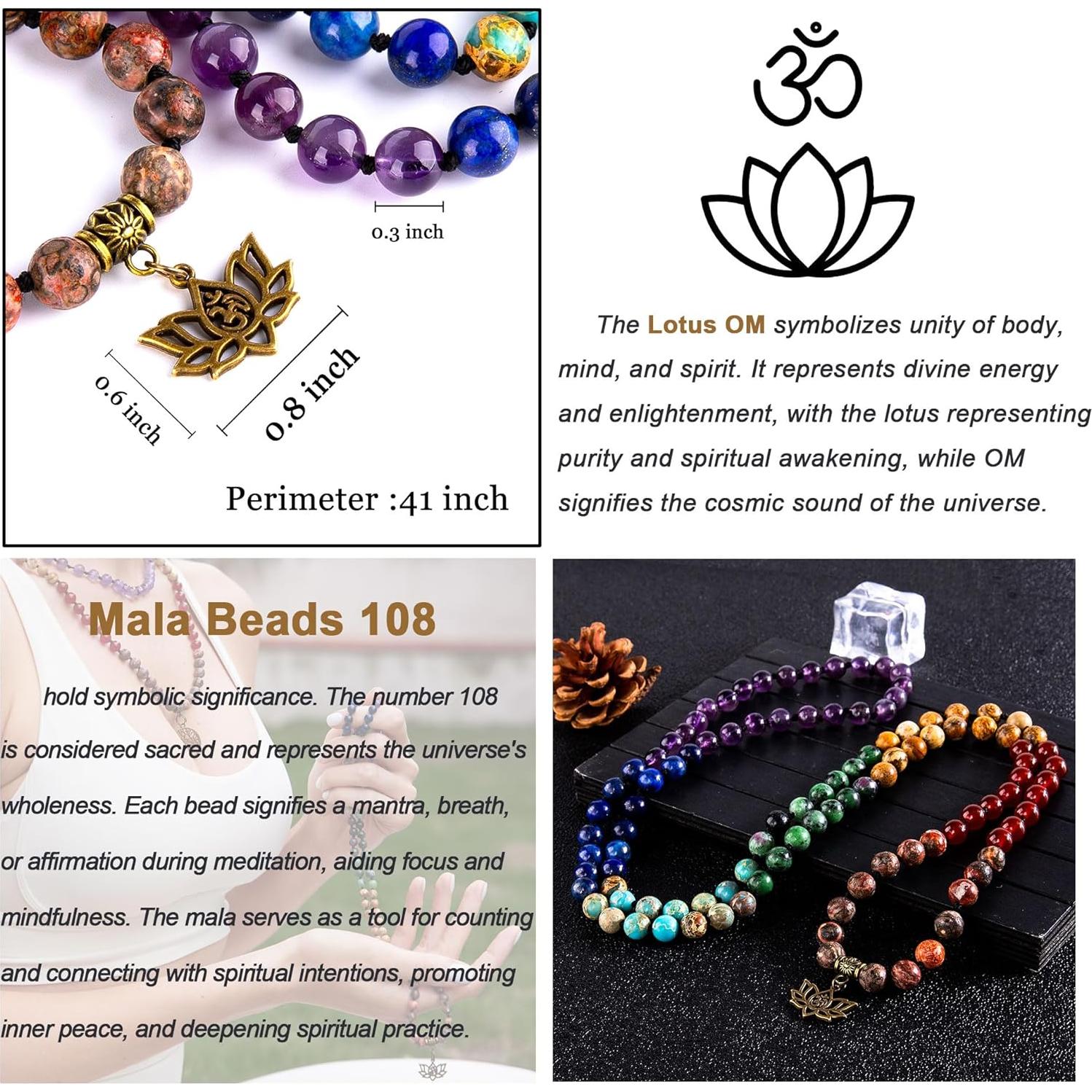 Bivei Pulsera Mala 108 Perlas de Chakra para Meditación