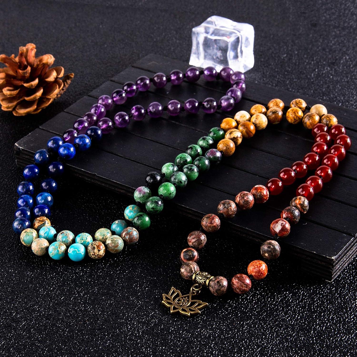 Bivei Pulsera Mala 108 Perlas de Chakra para Meditación