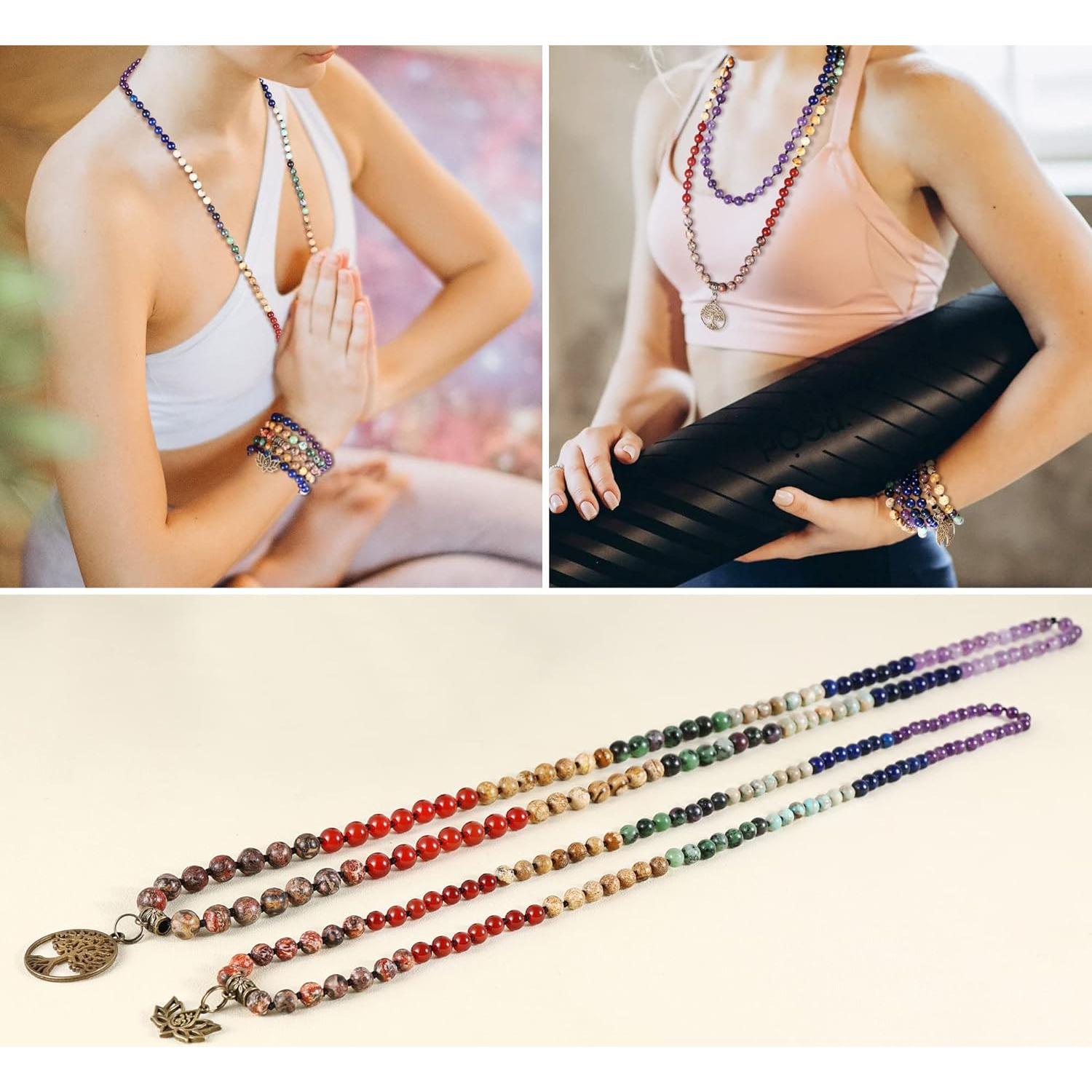 Bivei Pulsera Mala 108 Perlas de Chakra para Meditación