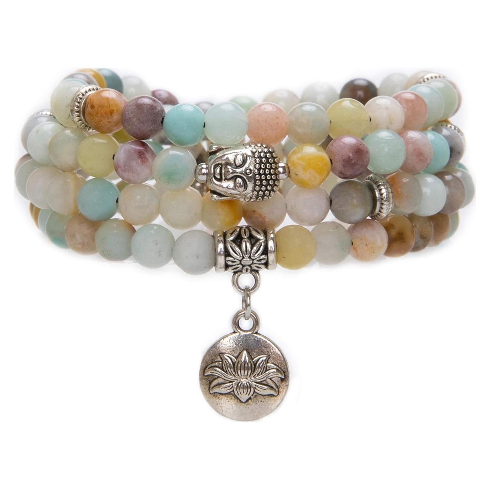 Collar de cuentas mala Bivei 108 Amazonita para meditación