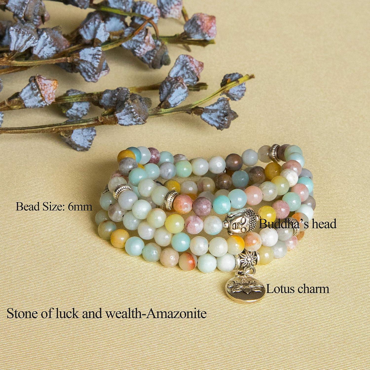 Collar de cuentas mala Bivei 108 Amazonita para meditación