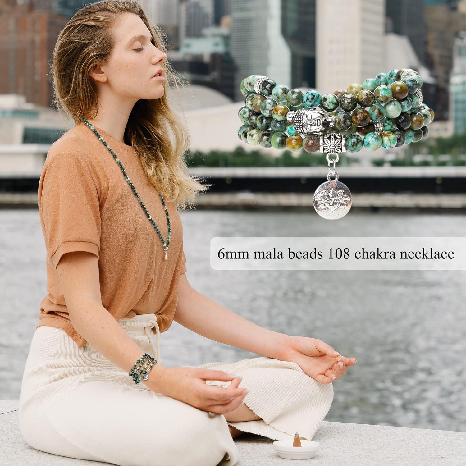 Collar de cuentas mala Bivei 108 Amazonita para meditación