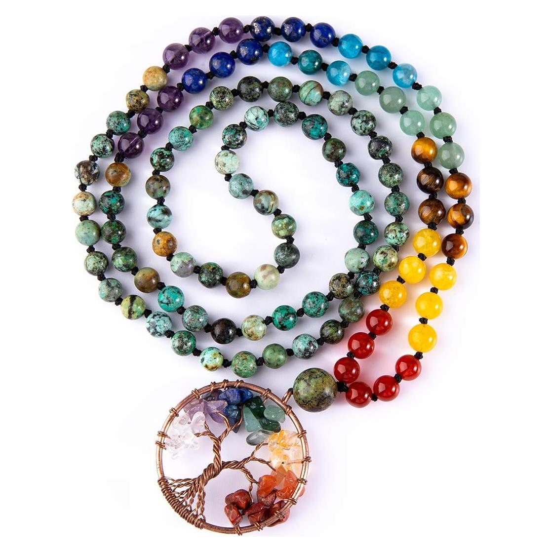 Collar Mala Bivei 108 Cuentas de 6mm Árbol de la Vida 7 Chakra