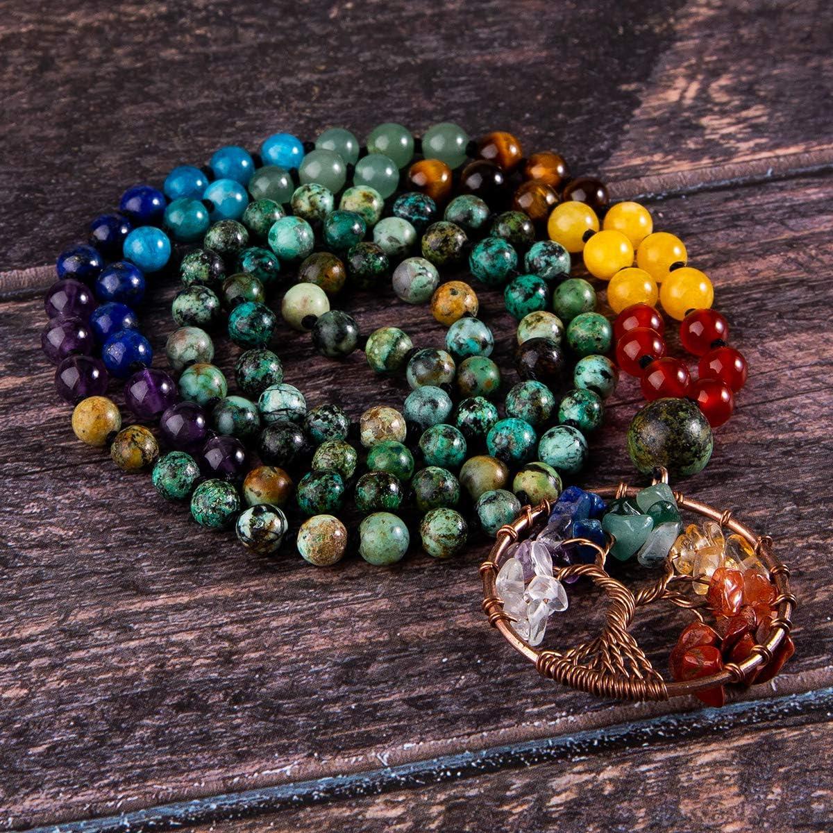 Collar Mala Bivei 108 Cuentas de 6mm Árbol de la Vida 7 Chakra