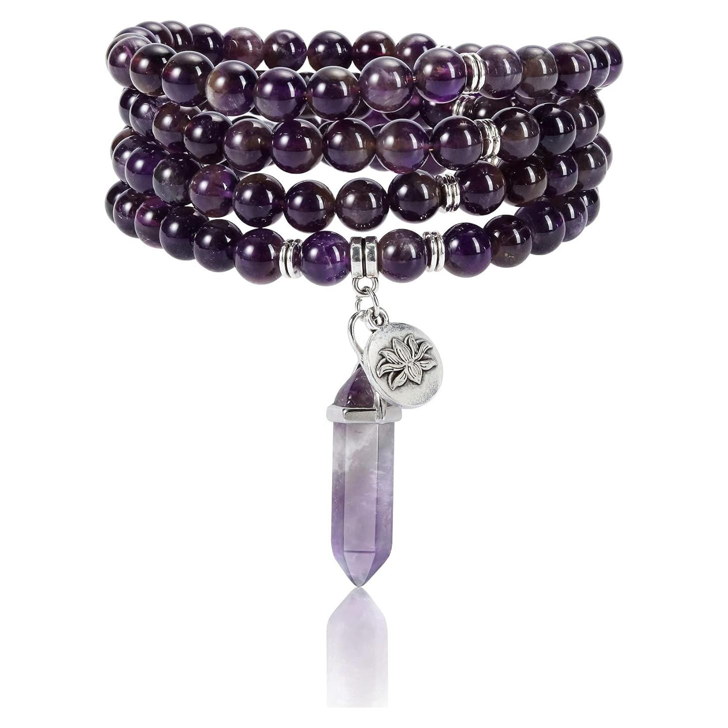 Pulsera Mala de Cuentas 8mm Jovivi Amatista y Cuarzo Rosa