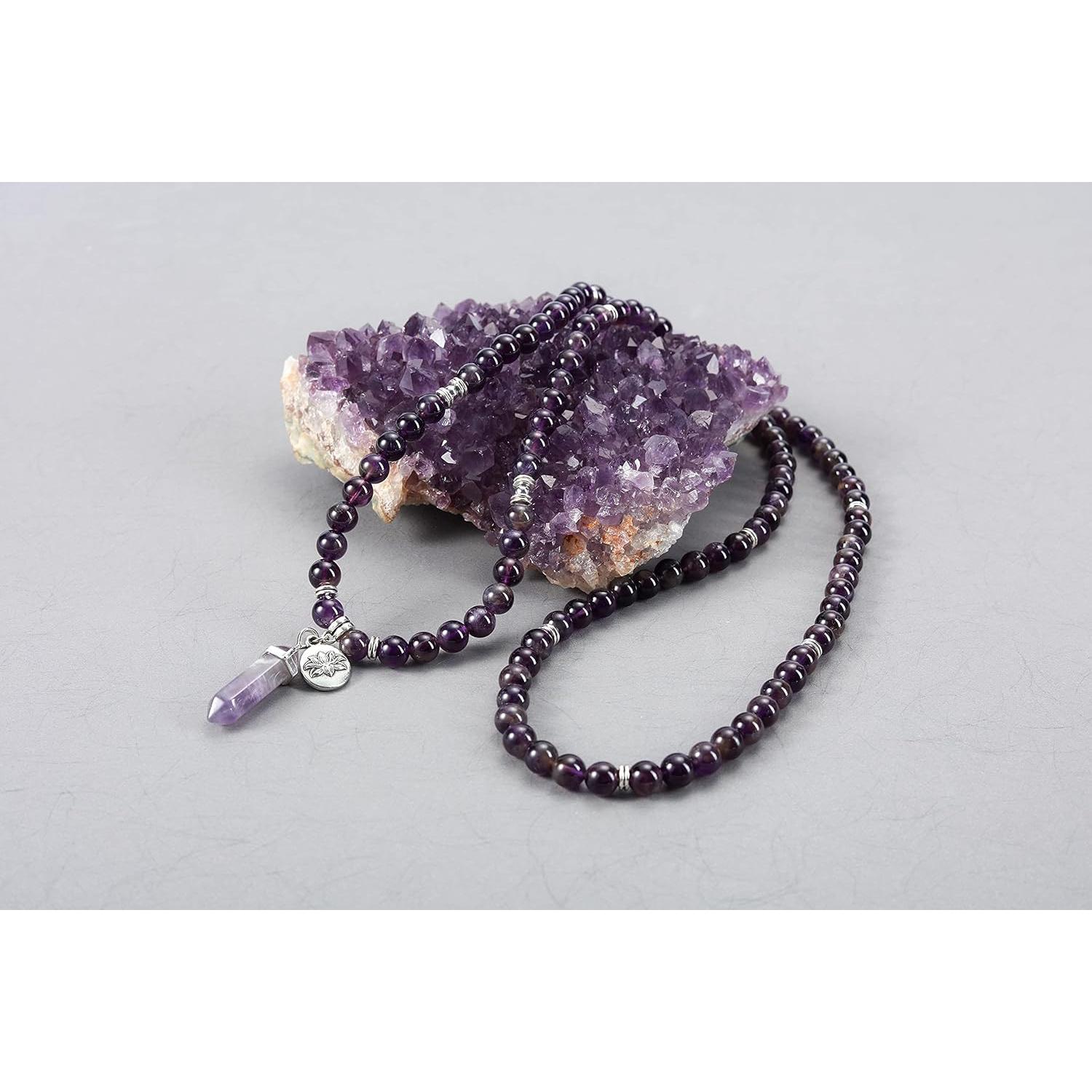 Pulsera Mala de Cuentas 8mm Jovivi Amatista y Cuarzo Rosa