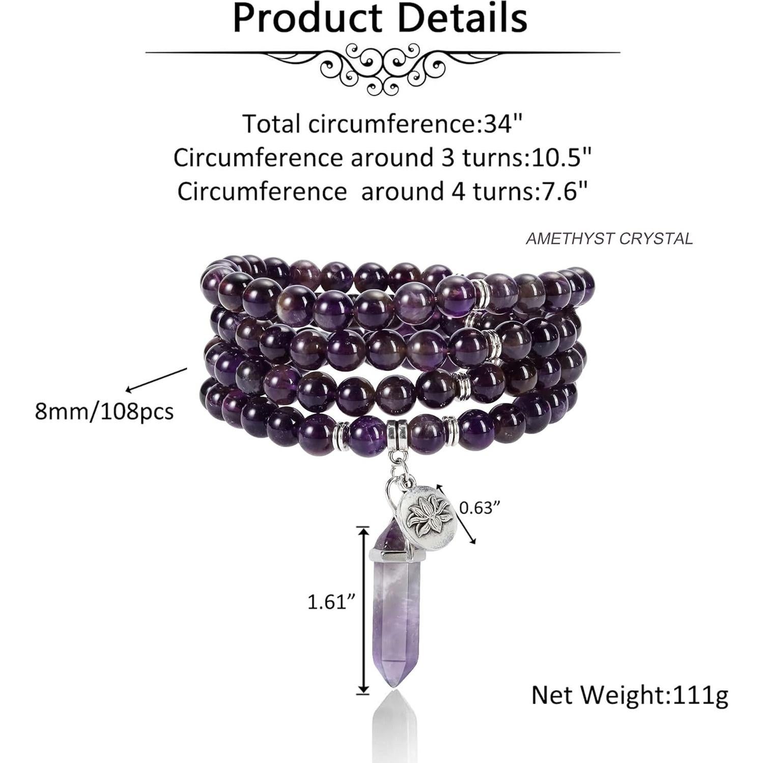 Pulsera Mala de Cuentas 8mm Jovivi Amatista y Cuarzo Rosa