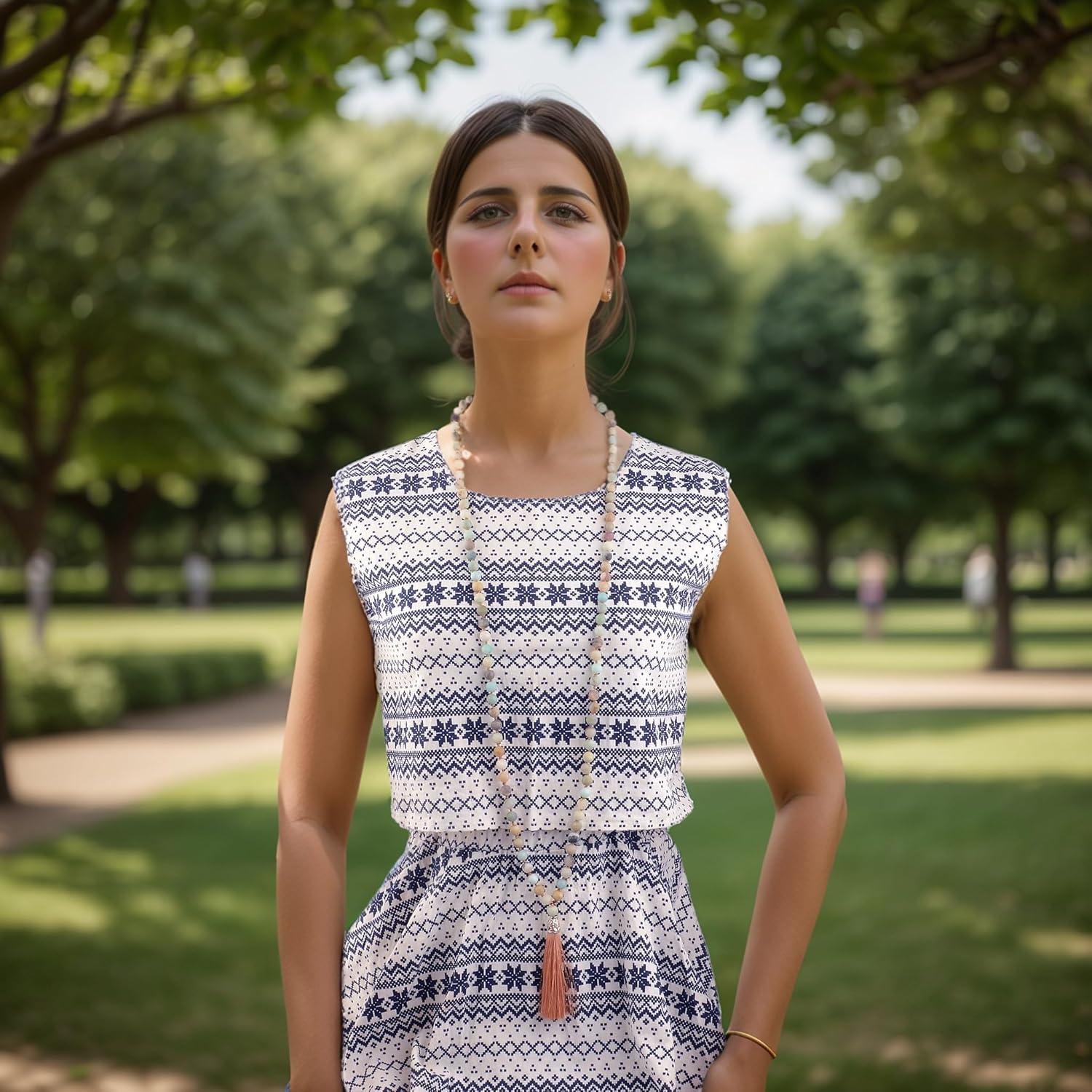 Collar Japamala 108 Cuentas de Amazonita KIKILA Hecho a Mano