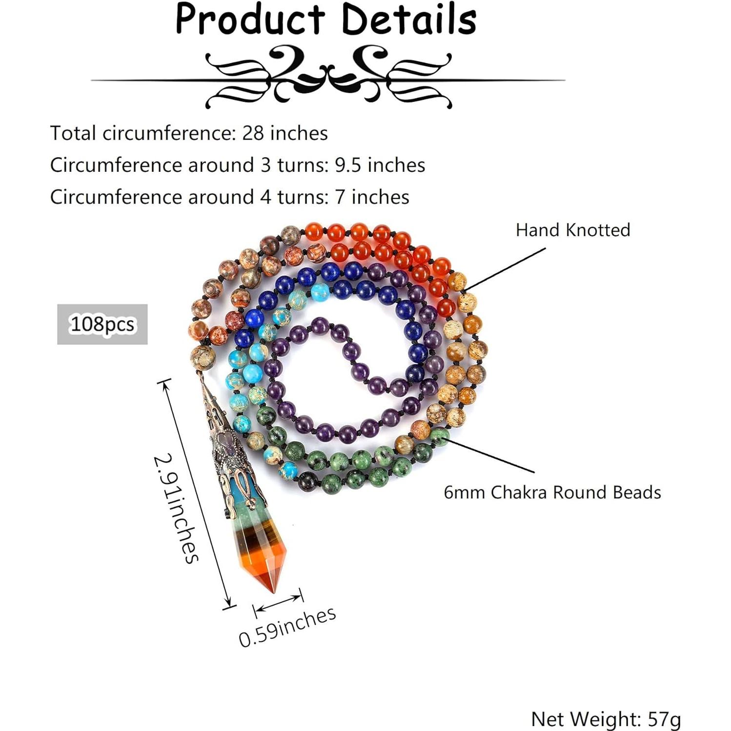 Collar de cuentas de mala 7 Chakras GEHECRST 108 piezas 71 cm