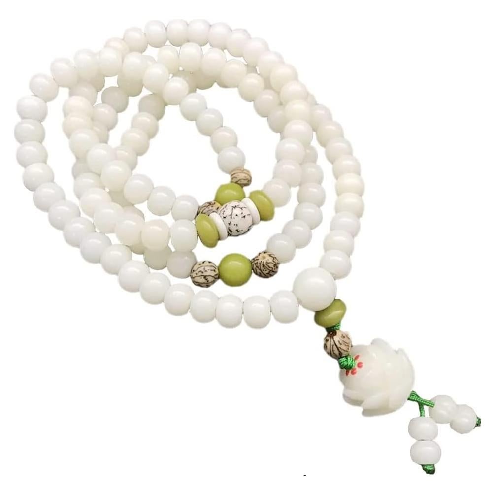 Pulsera de meditación de jade blanco Caiyao 108 cuentas
