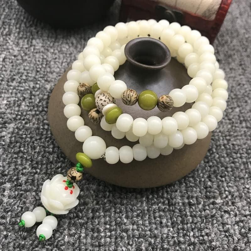 Pulsera de meditación de jade blanco Caiyao 108 cuentas
