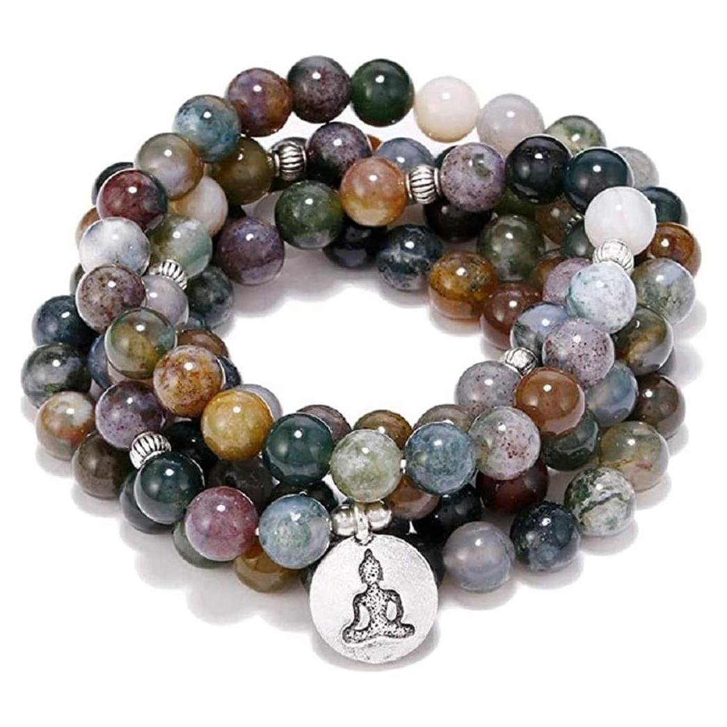 Pulsera Mala de Ágata India 108 Perlas SHANHU para Meditación