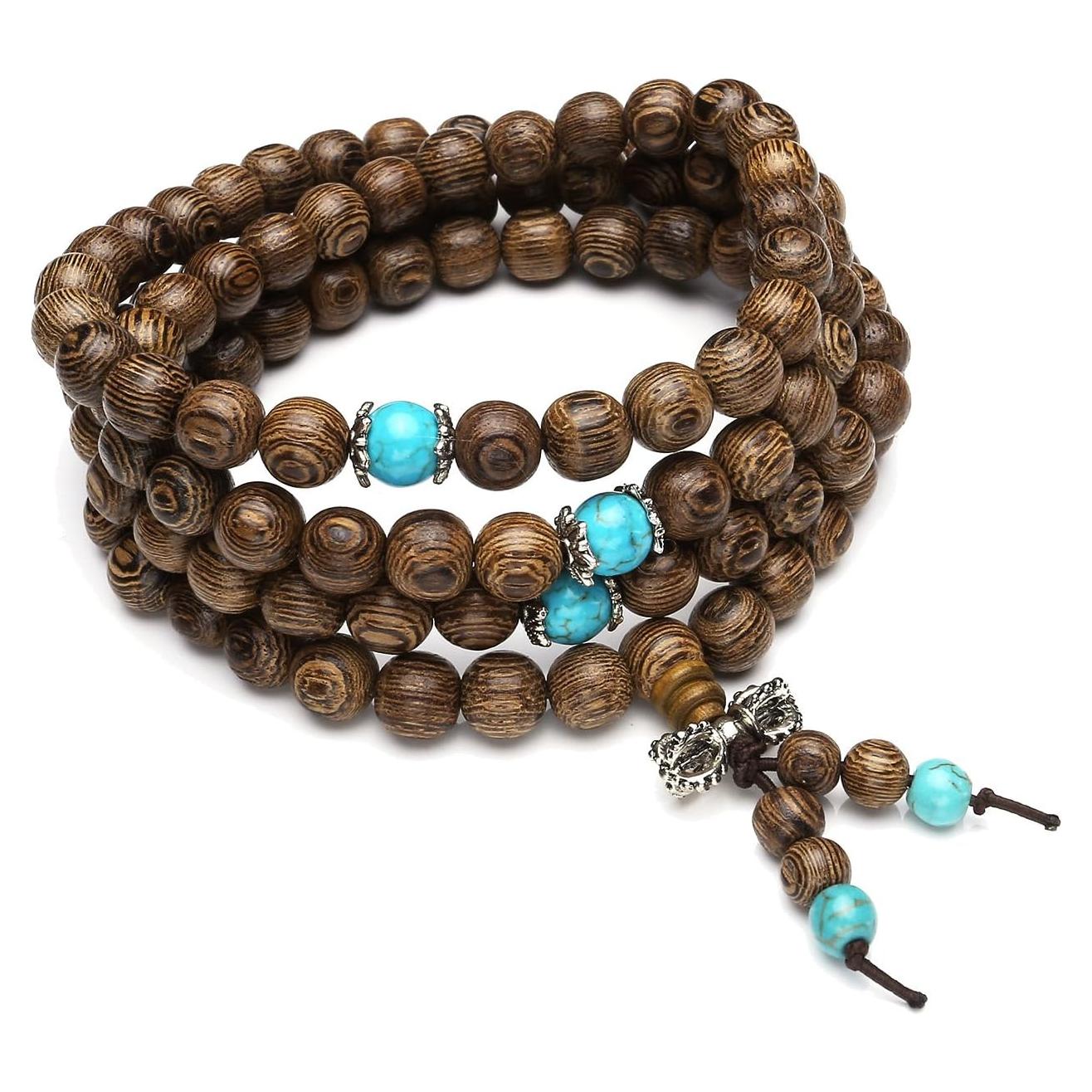 Pulsera Mala Budista Top Plaza 108 Cuentas Madera Natural 8mm