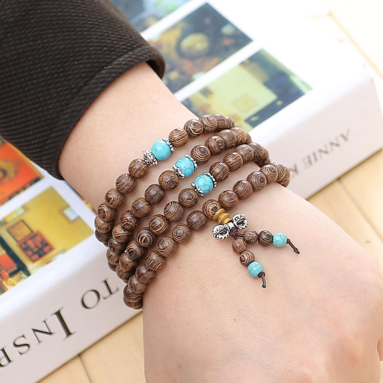 Pulsera Mala Budista Top Plaza 108 Cuentas Madera Natural 8mm