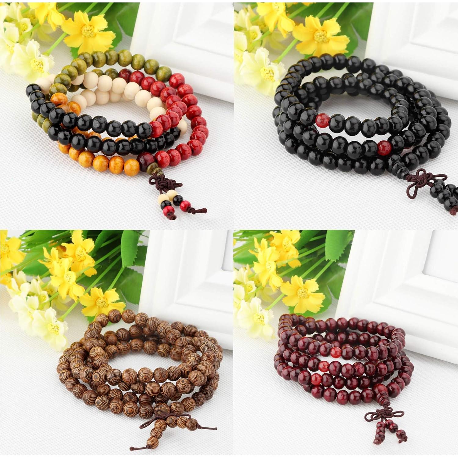 Juego de 8 Pulseras de Cuentas Mala LOYALLOOK 8mm Madera