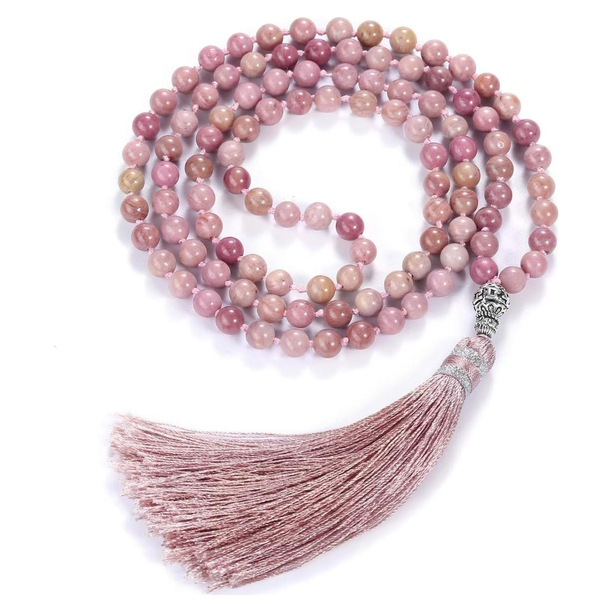 Collar de cuentas mala de 108 Top Plaza con borlas de cristal