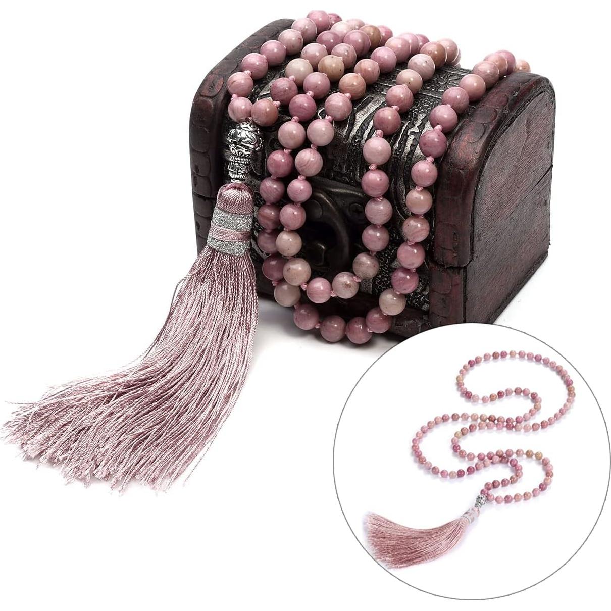 Collar de cuentas mala de 108 Top Plaza con borlas de cristal