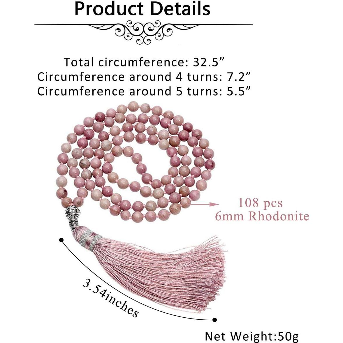 Collar de cuentas mala de 108 Top Plaza con borlas de cristal