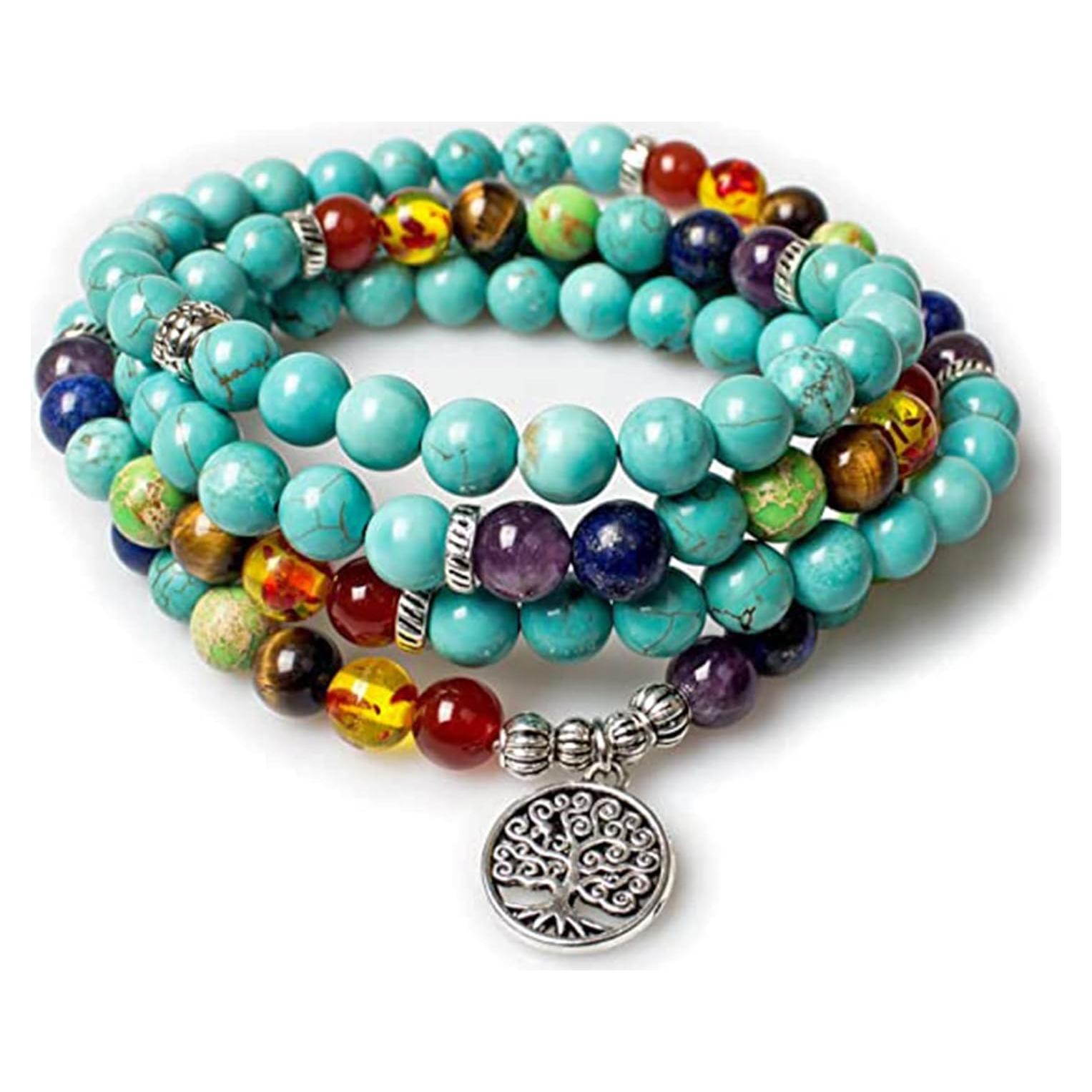 Collar Mala 108 Cuentas Chakra Turquesa Árbol de la Vida