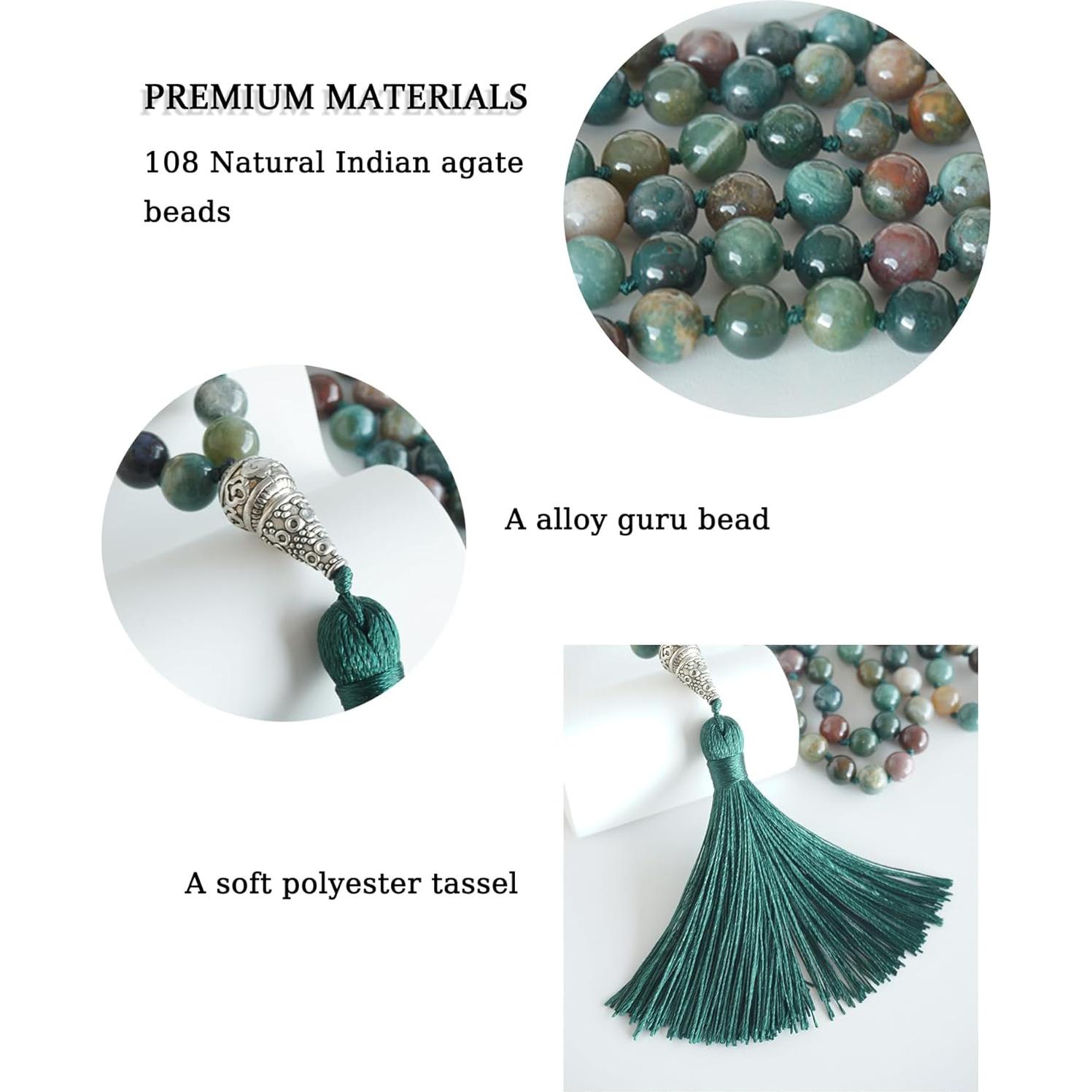 Collar Mala de 108 Cuentas Ágata India Natural 109.7 cm