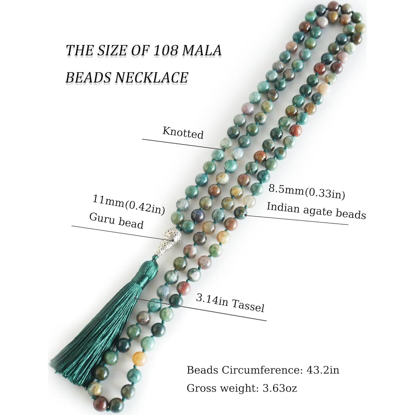 Collar Mala de 108 Cuentas Ágata India Natural 109.7 cm