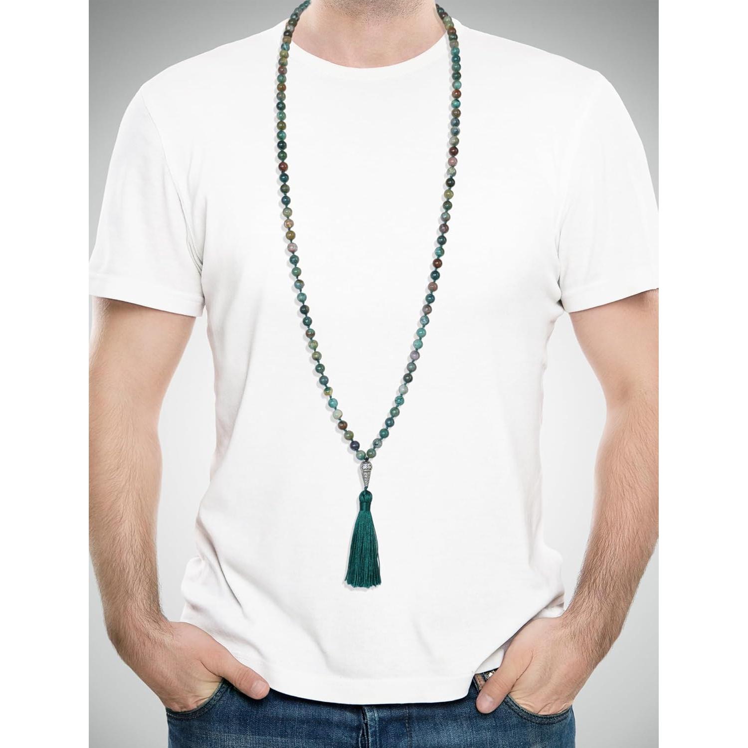 Collar Mala de 108 Cuentas Ágata India Natural 109.7 cm