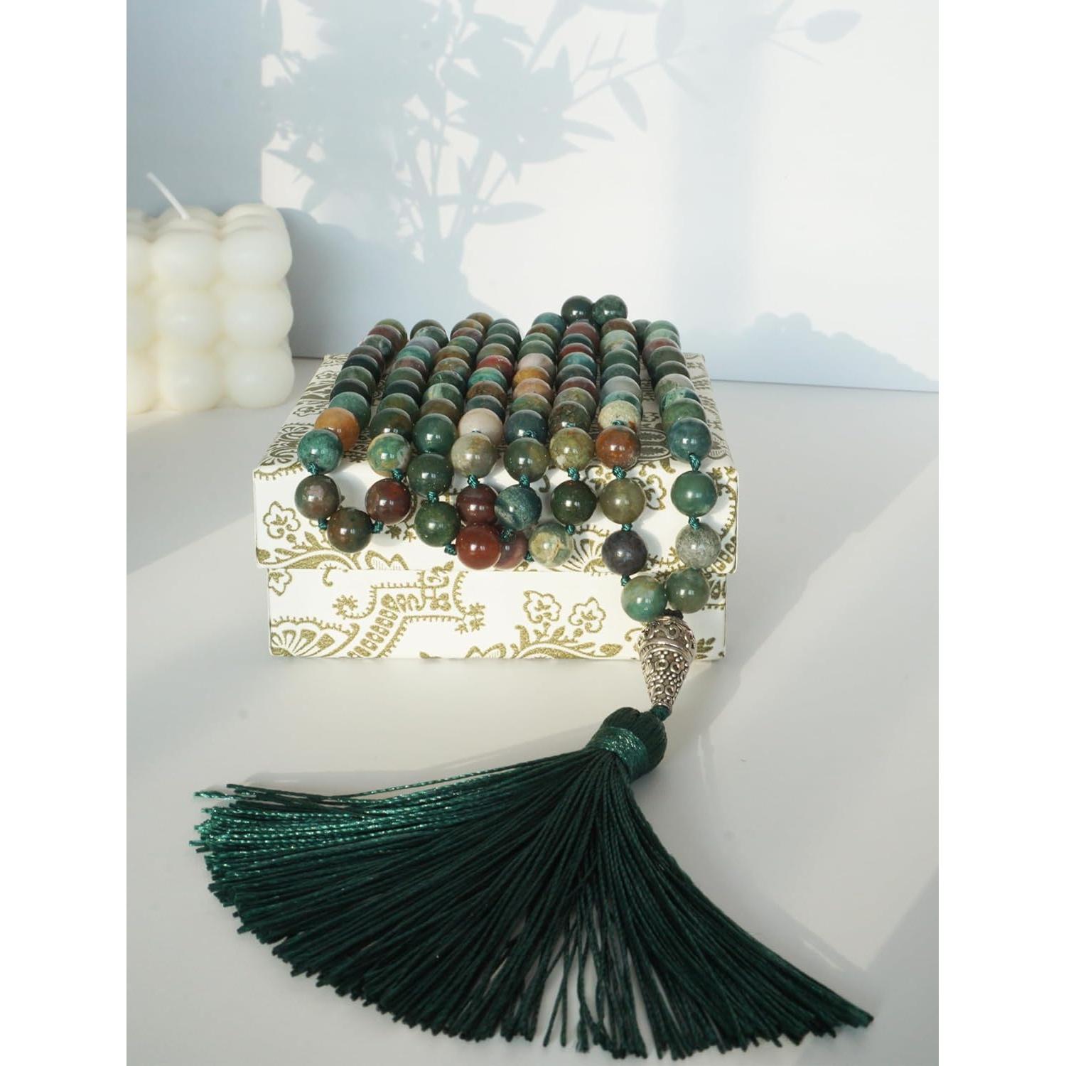 Collar Mala de 108 Cuentas Ágata India Natural 109.7 cm