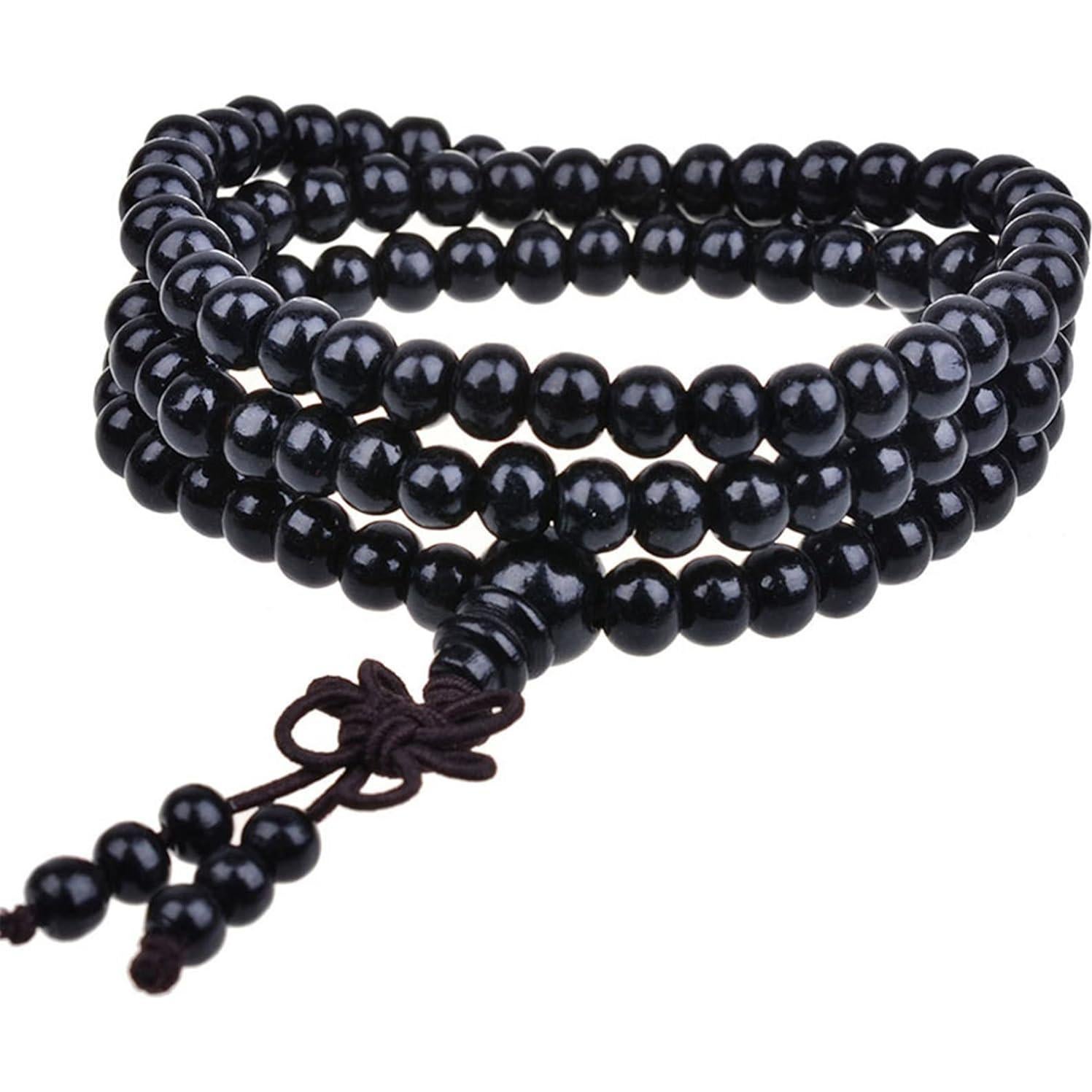 Pulsera de Meditación Mala 108 Cuentas de Madera Natural YFGOOD