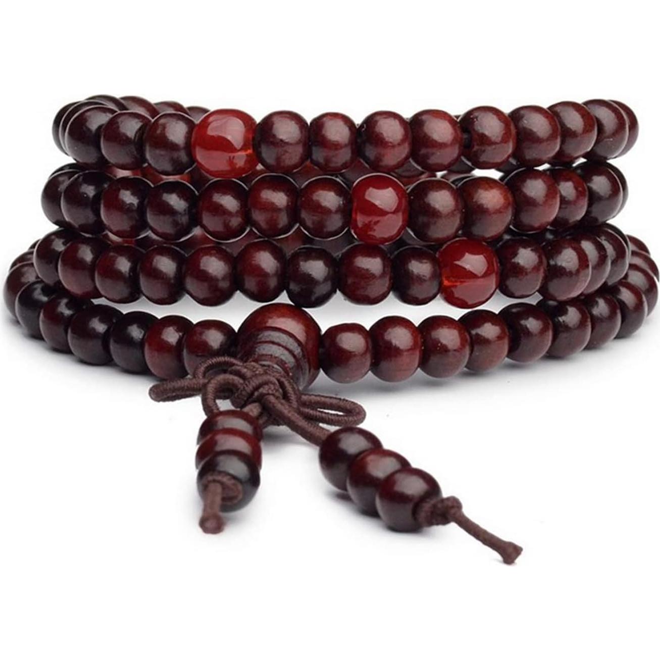 Pulsera de Meditación Mala 108 Cuentas de Madera Natural YFGOOD