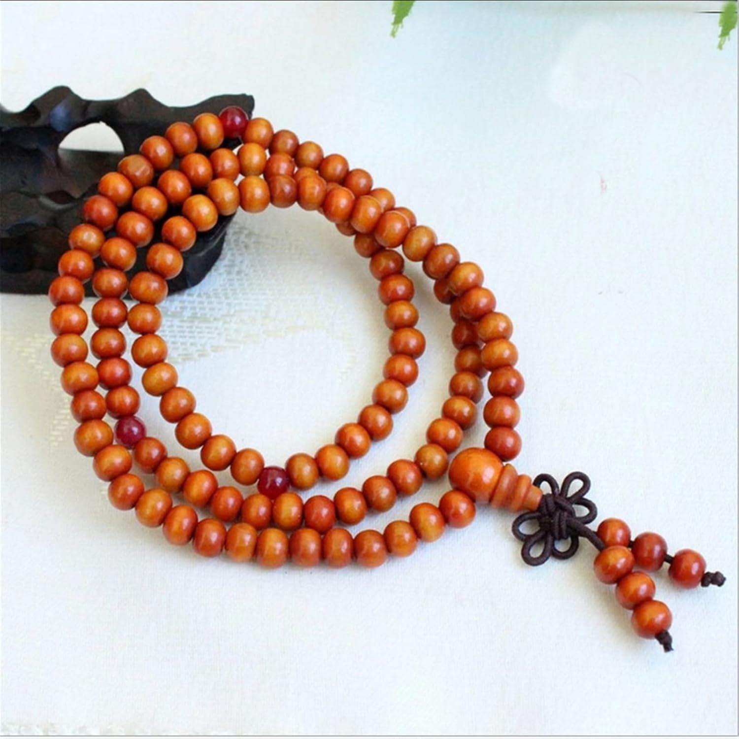 Pulsera de Meditación Mala 108 Cuentas de Madera Natural YFGOOD