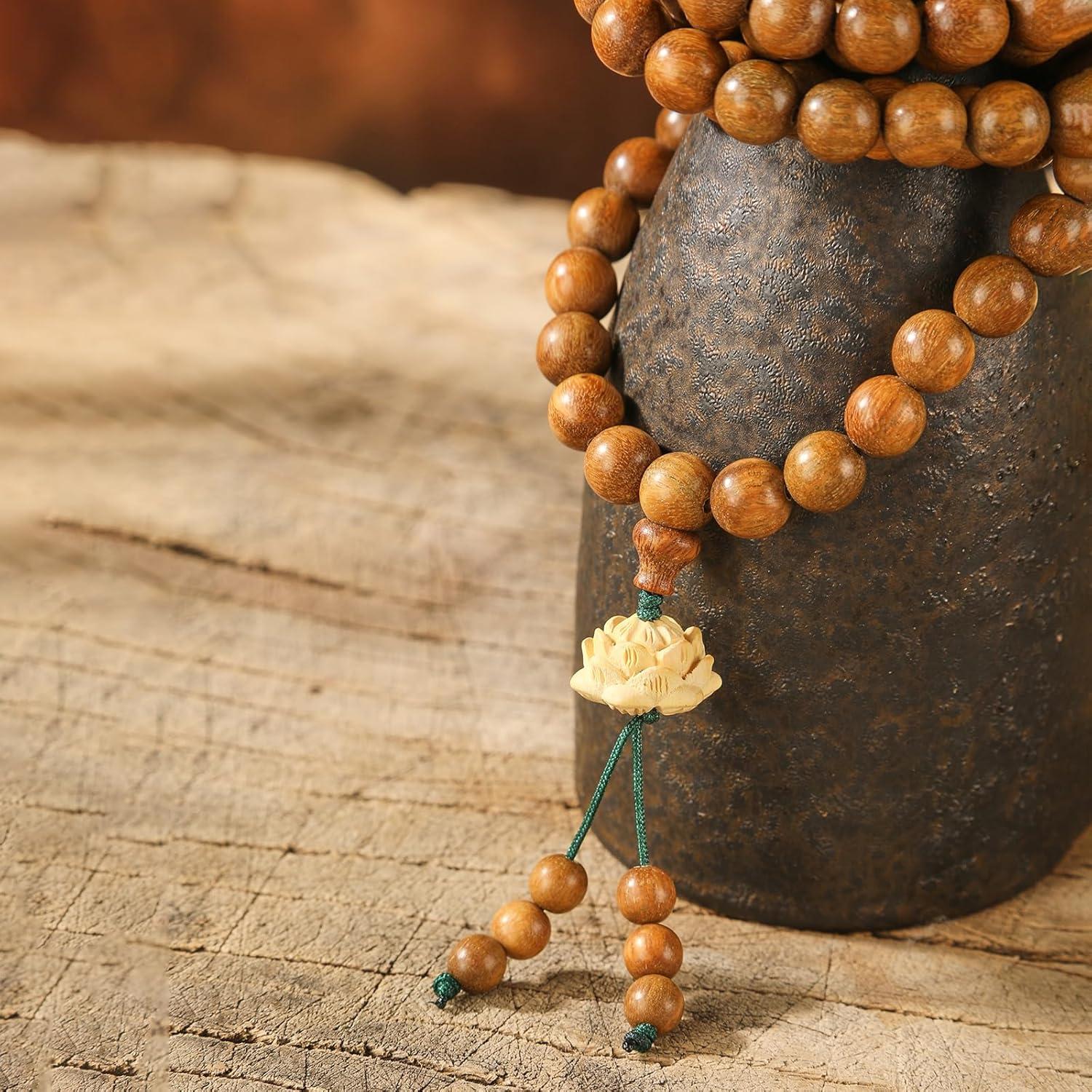 Collar Mala de Sándalo Verde Natural 108 Cuentas para Meditación