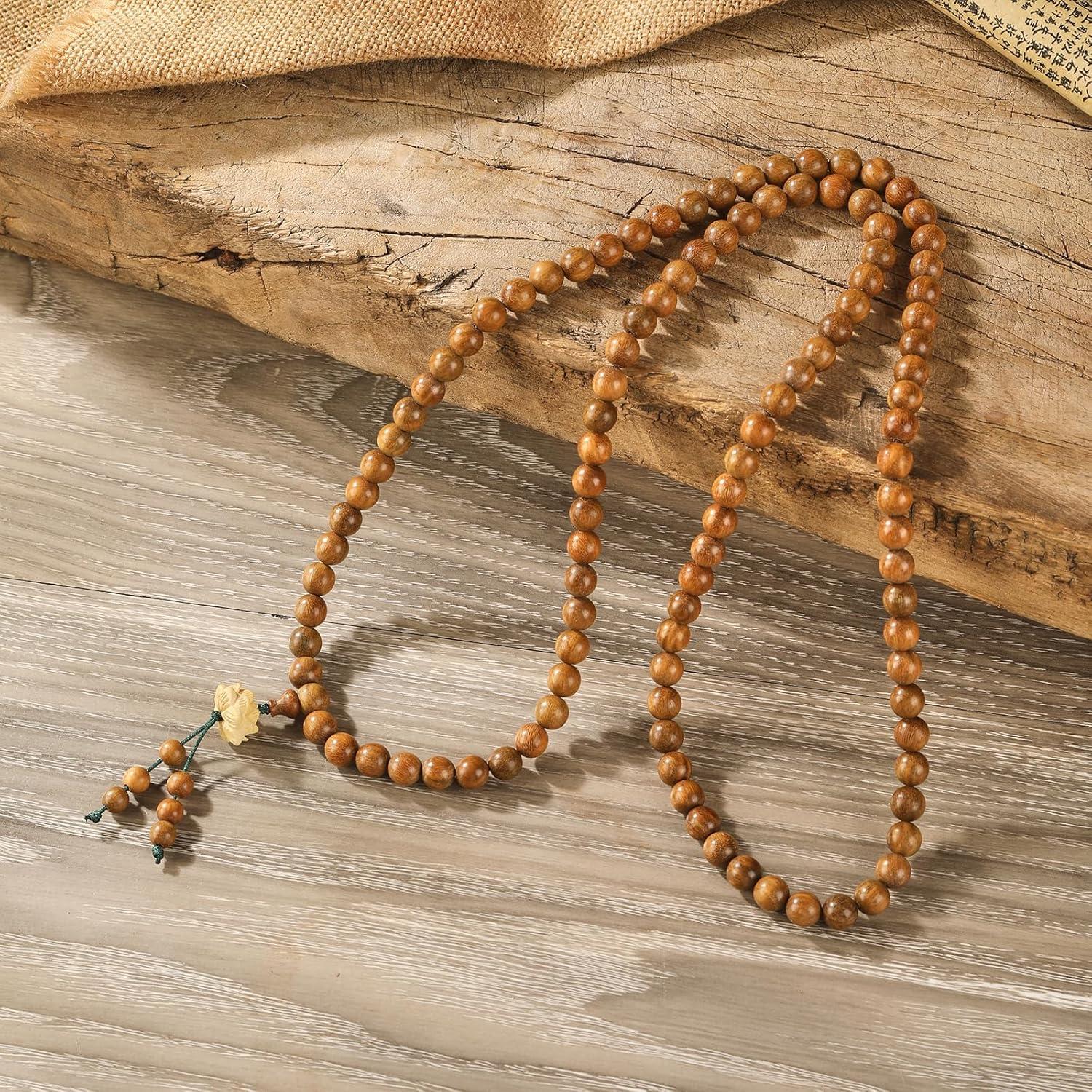 Collar Mala de Sándalo Verde Natural 108 Cuentas para Meditación