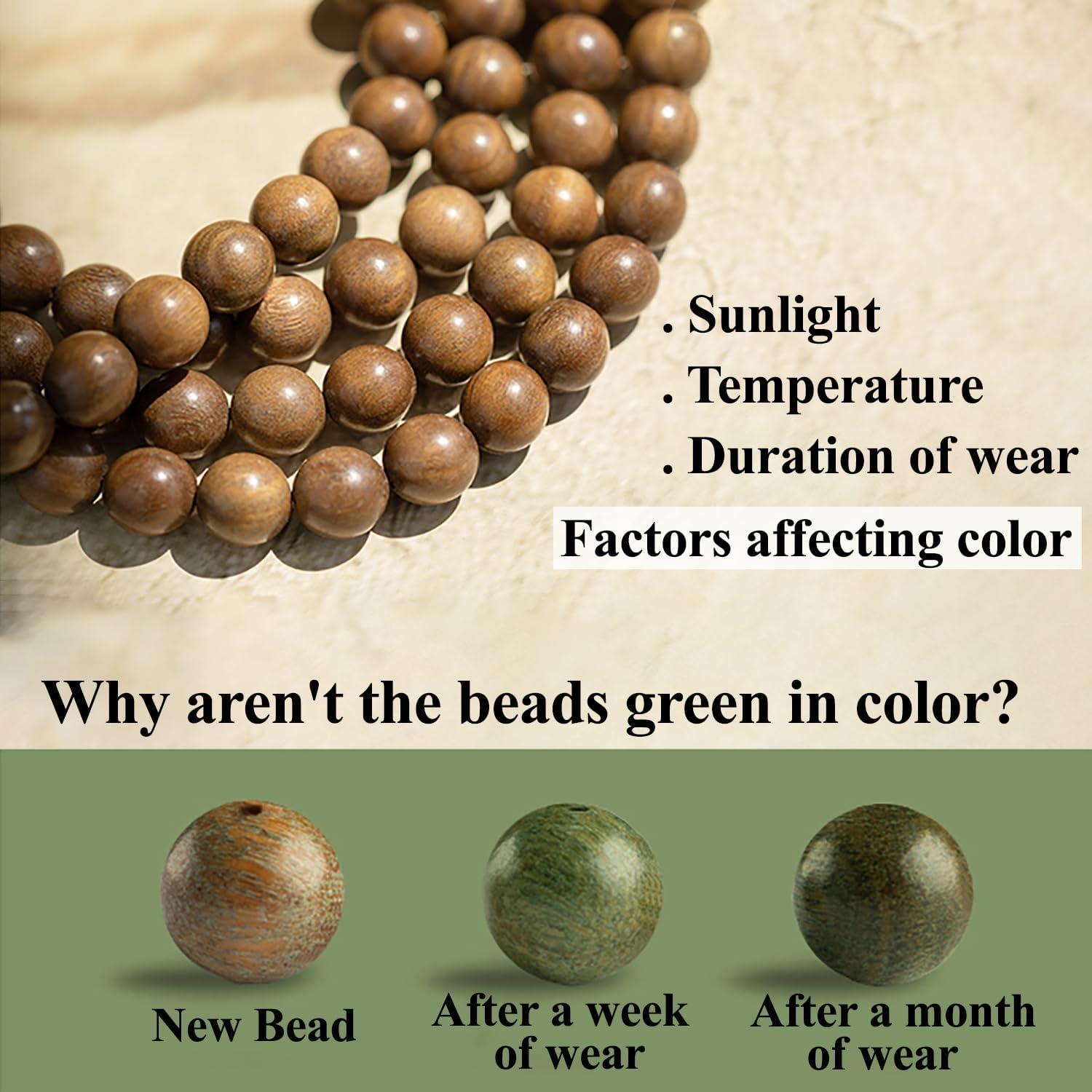 Collar Mala de Sándalo Verde Natural 108 Cuentas para Meditación