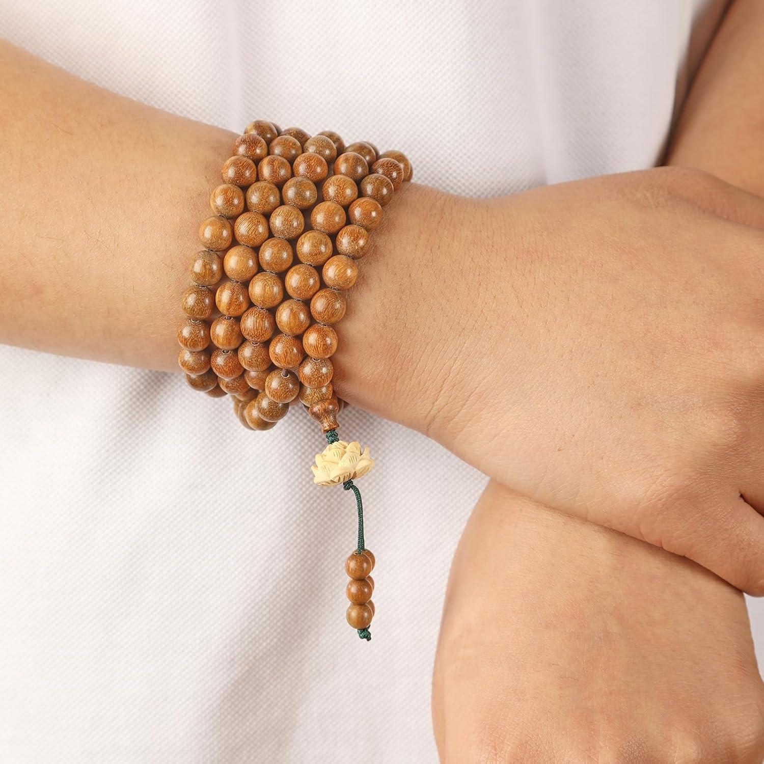 Collar Mala de Sándalo Verde Natural 108 Cuentas para Meditación