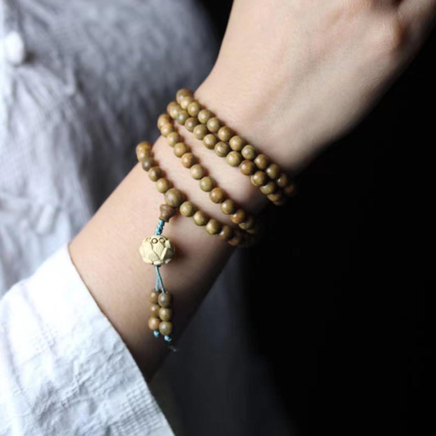 Collar Mala de Sándalo Verde Natural 108 Cuentas para Meditación