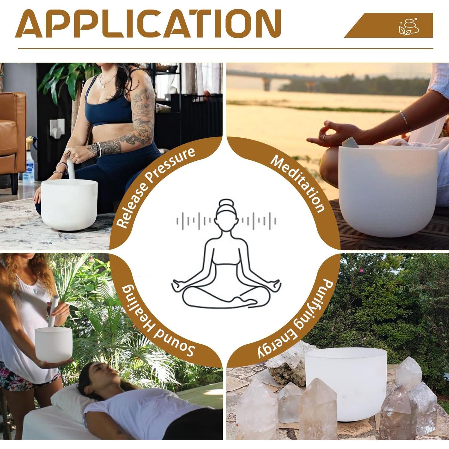 Bowl de Canto de Cuarzo 432HZ 17.78 cm Nota F Chakra Corazón