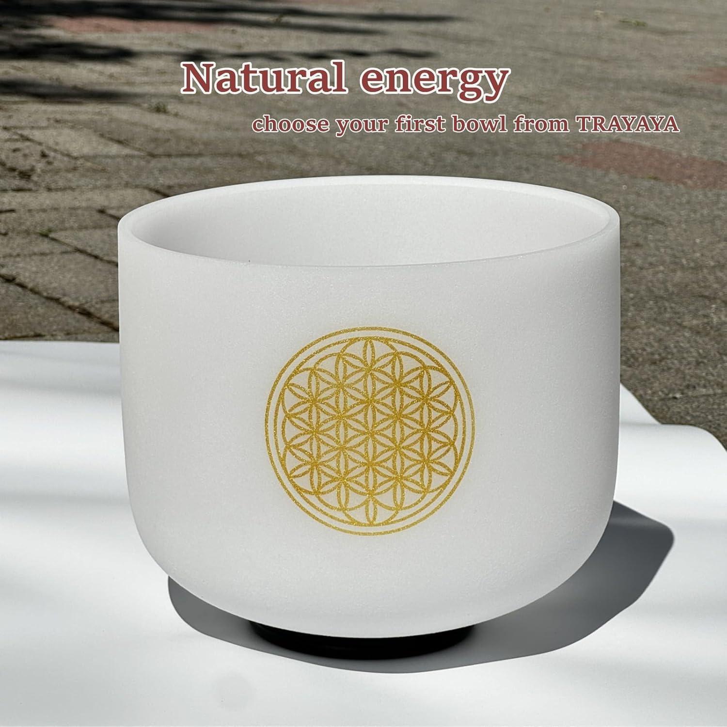 Cuenco de Canto de Cristal TRAYAYA 528Hz 8" Nota C Chakra Raíz