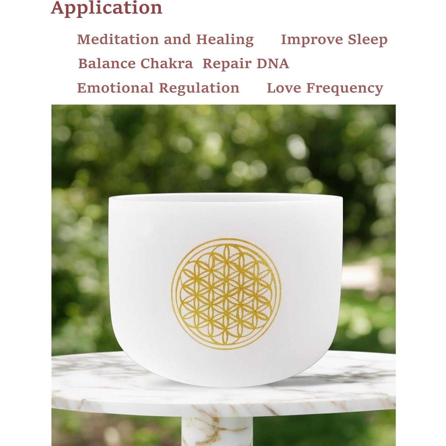 Cuenco de Canto de Cristal TRAYAYA 528Hz 8" Nota C Chakra Raíz