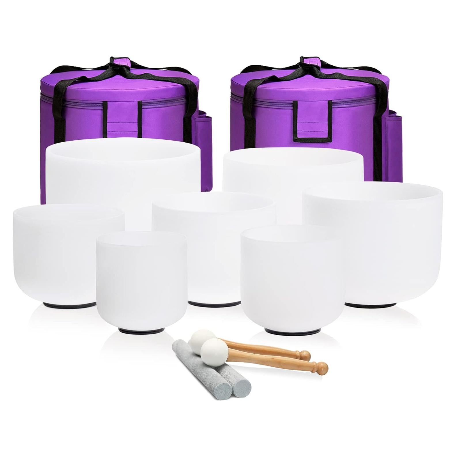 Juego de 7 Cuencos de Canto de Cuarzo 440Hz 15-30cm con Bolsa