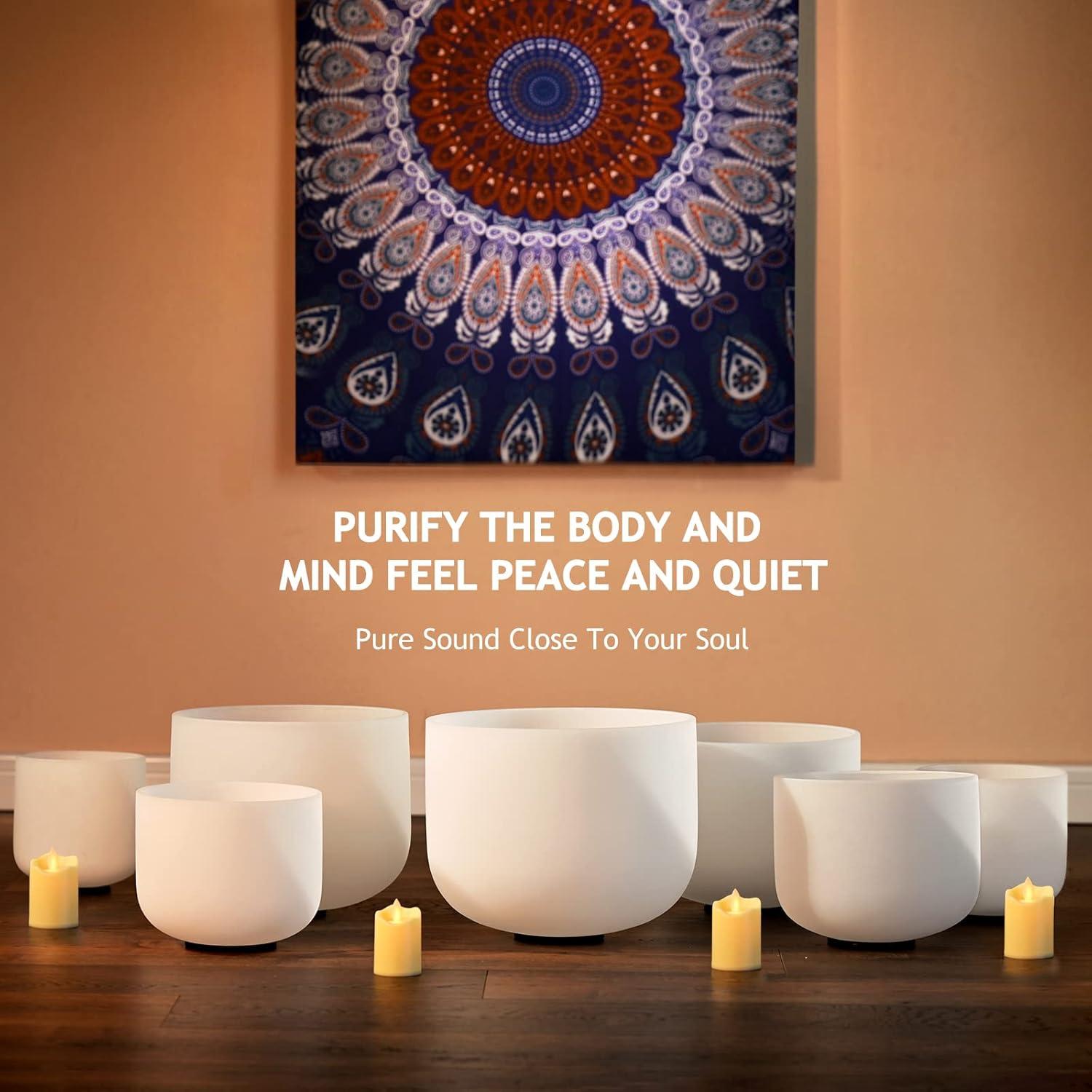 Juego de 7 Cuencos de Canto de Cuarzo 440Hz 15-30cm con Bolsa