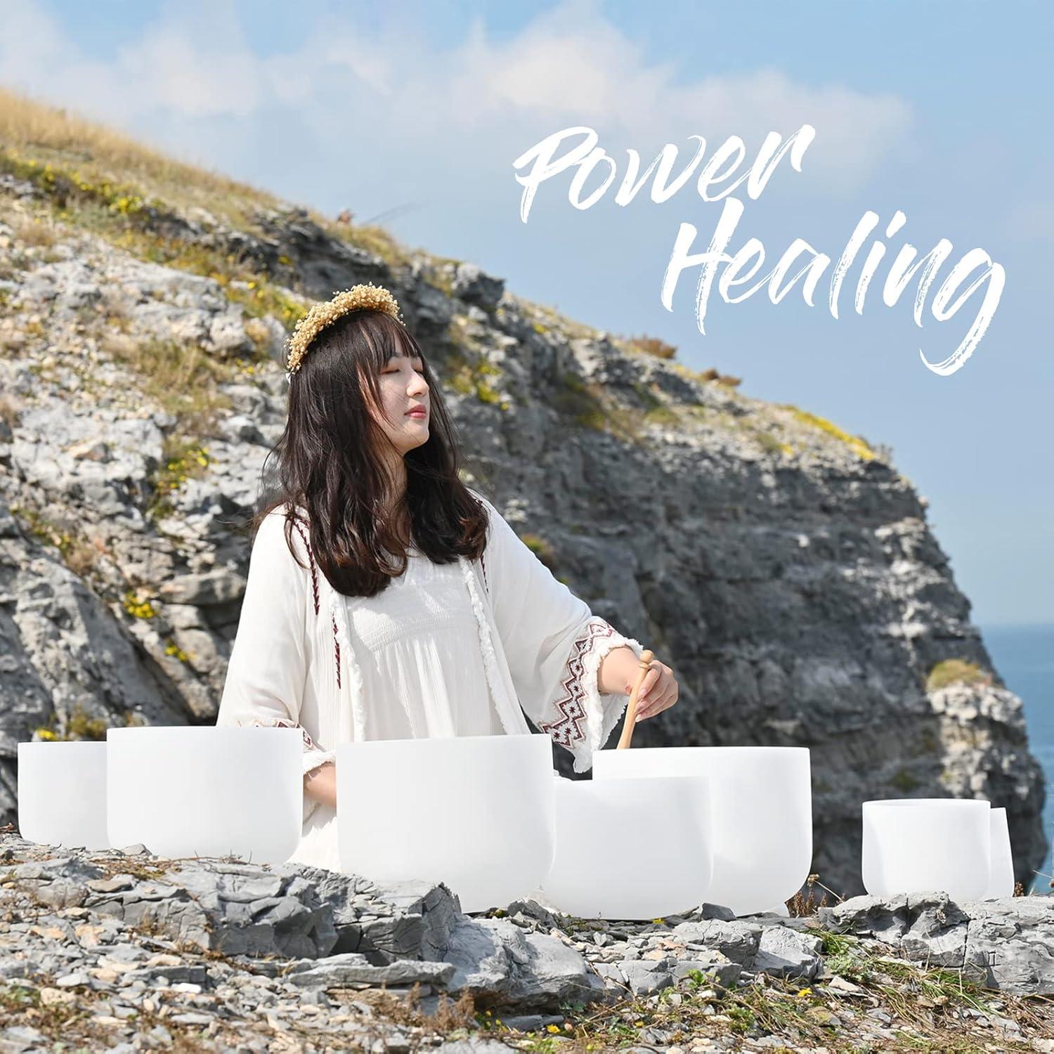 Juego de 7 Cuencos de Canto de Cuarzo 440Hz 15-30cm con Bolsa