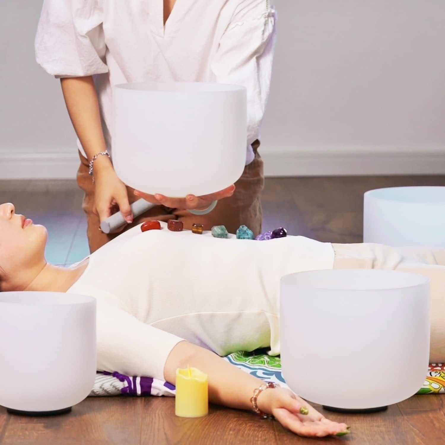 Juego de 7 Cuencos de Canto de Cuarzo 440Hz 15-30cm con Bolsa