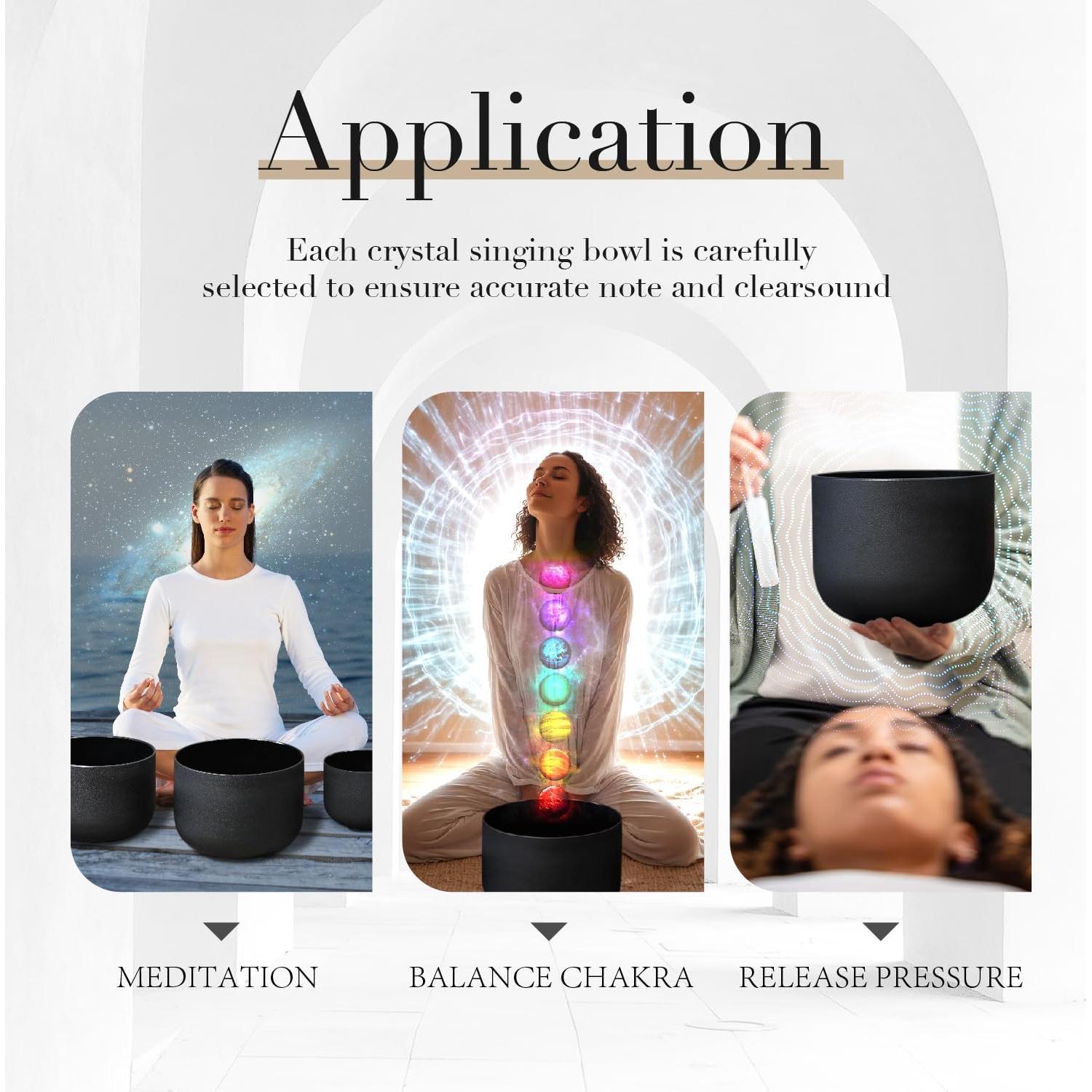 Juego de 7 Cuencos de Cuarzo Negro 432Hz 15-30 cm con Fundas y Martillos