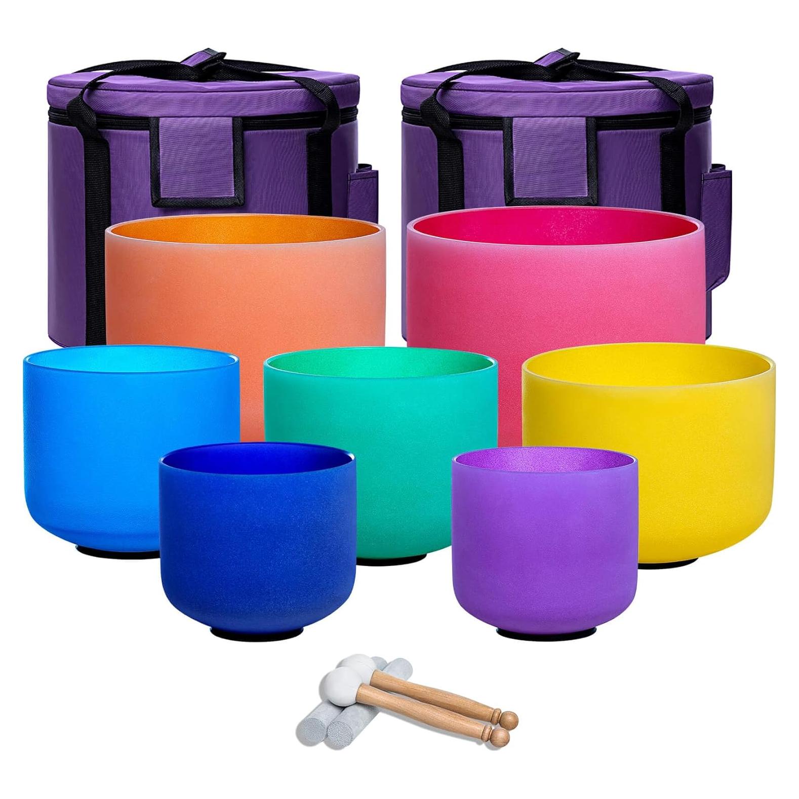 Juego de 7 Cuencos de Canto de Cristal 15-30cm para Meditación